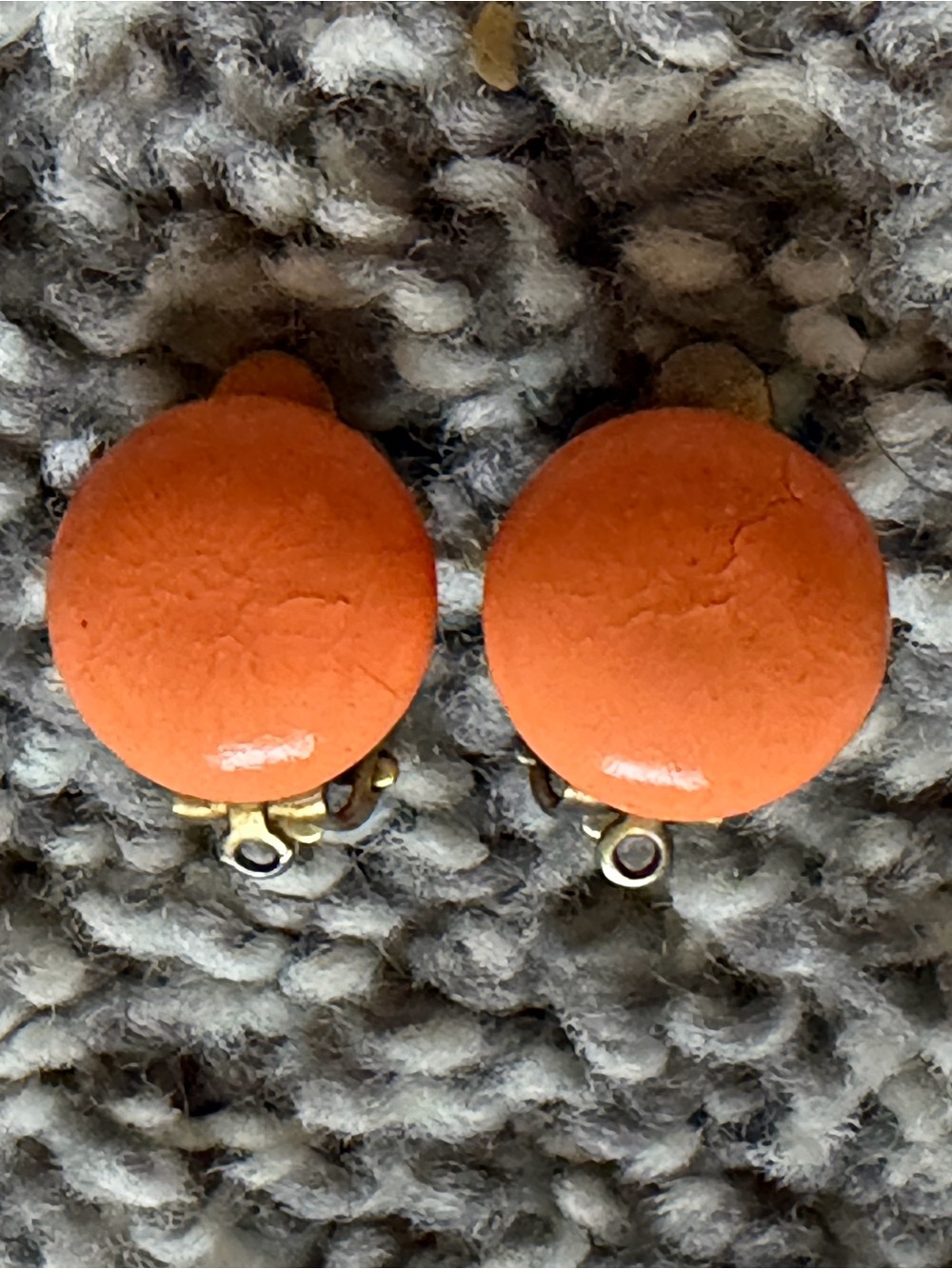 Orange Round Clip-On Earrings vintage mid-century summer
